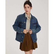 牛仔外套短款女2023韩版宽松深色显瘦夹克上衣秋季小众设计感
