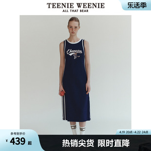 TeenieWeenie小熊女装2024年春装休闲运动无袖圆领背心长款连衣裙