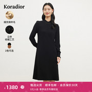 珂莱蒂尔女装2023年秋季通勤法式黑色修身长袖圆领羊毛连衣裙