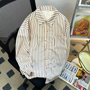 竖条纹长袖衬衫男士2024夏季高级感衬衣日系潮流宽松休闲外套