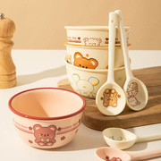 高颜值可爱卡通陶瓷米饭碗厚款带勺家用辅食碗酸奶，碗吃饭碗甜品碗