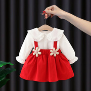 一岁半女宝宝秋装裙子婴儿，背带裙2周岁，礼服红色公主裙3女宝连衣裙