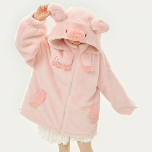 猪猪女孩森女部落，原创卫衣粉色小猪，绒衫外套可爱萌趣少女风