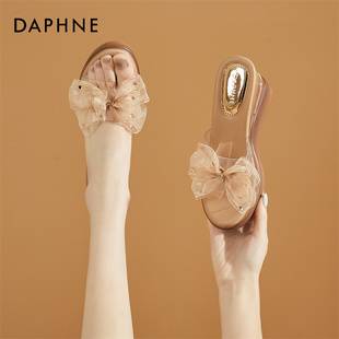 Daphne达芙妮 一眼心动~坡跟拖鞋女夏季外穿厚底增高跟凉拖蝴蝶结