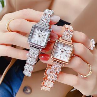 女士手表时尚气质手链表手表ins风镶钻表带诗高迪方形
