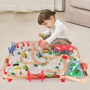 儿童益智DIY拼装玩具 140件套装木制电动轨道小火车