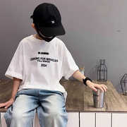 日常搭配韩系儿童男童短袖T恤纯棉中大童百搭童装舒适透气款