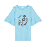 otg女装竹节纱沙滩系列圆形，椰树印花合体a短袖t恤女士夏季