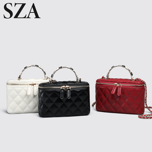 SZA小香风包包女高级质感菱格链条斜挎包盒子包花朵手提小包红色