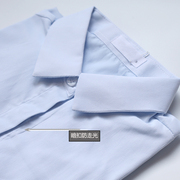 秋款韩版白衬衫长袖女方，领暗扣竖纹收腰衬衣，职业装浅蓝大码工作服