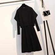 黑色针织毛衣套装裙2023年秋冬尺码斗篷上衣两件式洋装洋派