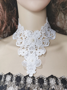 欧美风复古宫廷花朵，珍珠白色蕾丝颈链，饰品女礼服婚纱摄影配饰