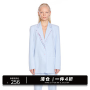 SVNDZ蓝色西装外套女设计小众高级感炸街垂感宽松中长款小西服