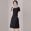 轻奢高级感黑色短袖连衣裙2024夏季女装洋气时尚减龄圆领裙子