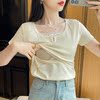 夏季韩系哺乳衣纯棉t恤产后蕾丝拼接假两件叠穿显瘦喂奶衣服