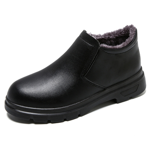 高档黑色短靴女加绒保暖冬天靴子防水防滑软底工作皮鞋中老年妈妈