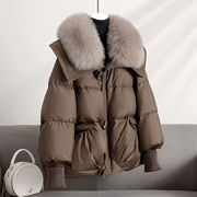 大毛领羽绒服短款2023冬季美拉德时尚洋气加厚皮草白鸭绒外套