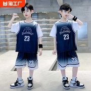 安踏儿童篮球服夏季速干短袖，23号詹姆斯球衣男童，中大童运动透气套