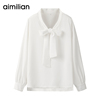 艾米恋白色雪纺衬衫，女早春2024法式蝴蝶结设计感小众长袖上衣