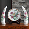 陶瓷摆件三件套景德镇象牙欧式花瓶客厅玄关博古架创意家居装饰品