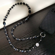 不规则黑色串珠手机链条长斜跨挂脖装饰链男女时尚手提链钥匙手链
