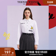 TeenieWeenie小熊奥莱白色衬衫长袖衬衣女设计感上衣韩版卡通女装