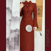 巷里复古新中式红色改良旗袍，秋冬气质优雅显瘦国风年会订婚连衣裙