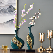 新中式陶瓷镂空花瓶摆件客厅，插花轻奢复古花器干花装饰茶几摆设