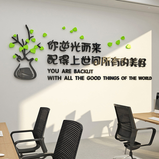 办公室墙面装饰氛围企业文化贴纸公司励志标语背景布置高级感设计