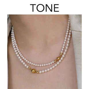 tone金球磁吸扣施家水晶珍珠项链，ins博主同款高级感强光珍珠颈链