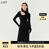 商场同款LILY2022冬女装时尚别致镂空针织款连衣裙小黑裙