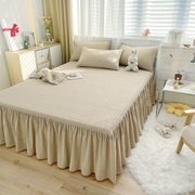 100%纯棉纯色水洗棉夹棉，绗缝床裙全棉，床罩单件床单简约四季通用