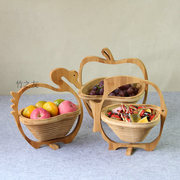竹编水果篮子折叠水果盘，时尚创意客厅家用竹篮，水果盆竹木制品工艺