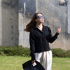 T&NOBLE原创设计师品牌 天丝绸缎蝙蝠袖衬衣女春季v领收腰衬衫