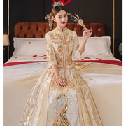 秀禾服结婚香槟色中式新娘高级婚服嫁衣龙凤褂大码显瘦出阁服