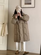 欧货高级感2023冬季韩版宽松中长款羽绒服女加厚90白鸭绒(白鸭绒)外套