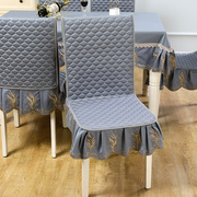 现代简约连体椅套罩纯色布艺餐桌布椅垫套装椅子套罩坐垫靠背一体