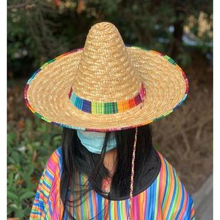 墨西哥狂欢尖尖帽麦秆草帽草帽，节男女民族风情儿童表演万圣节帽