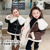 女童休闲外套2023冬季韩版儿童大毛领，加厚保暖时尚潮流皮衣