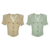 绿色V领短款短袖针织衫单排扣修身开衫上衣时尚休闲洋气B¥29