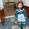 韩国童裙春秋波西米亚裙子儿童蕾丝花边领连衣裙印花女童长裙