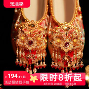 舞绣缘明制中式秀禾婚鞋重工古风增高红色，新娘鞋婚鞋结婚绣花鞋女