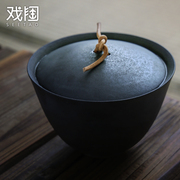 日式粗陶三才盖碗大号茶碗复古功夫茶具手工禅意家用泡茶器泡茶杯