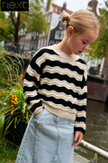 英国Next女大童亲子黑白条纹毛衣镂空毛衫针织衫罩衫N05-866