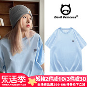 ulzzang高街设计感小众奶，蓝色t恤女短袖夏季oversize韩版圆领上衣