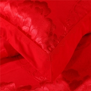 喜嫁大红色结婚床上用品四件套纯棉，贡缎提花婚庆，床单被套2.2x2.4