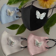 5个防紫外线防尘防晒刺绣蝴蝶口罩，镶钻女3d立体面罩成人