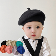 婴儿帽子春秋薄款宝宝贝雷帽，男女儿童毛线，针织帽纯色光板秋冬季潮