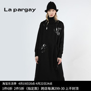 Lapargay纳帕佳2023女秋季黑白色长袖修身中长款针织连衣裙潮