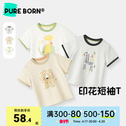 博睿恩男女宝宝T恤2024夏婴儿可爱动物印花短袖上衣